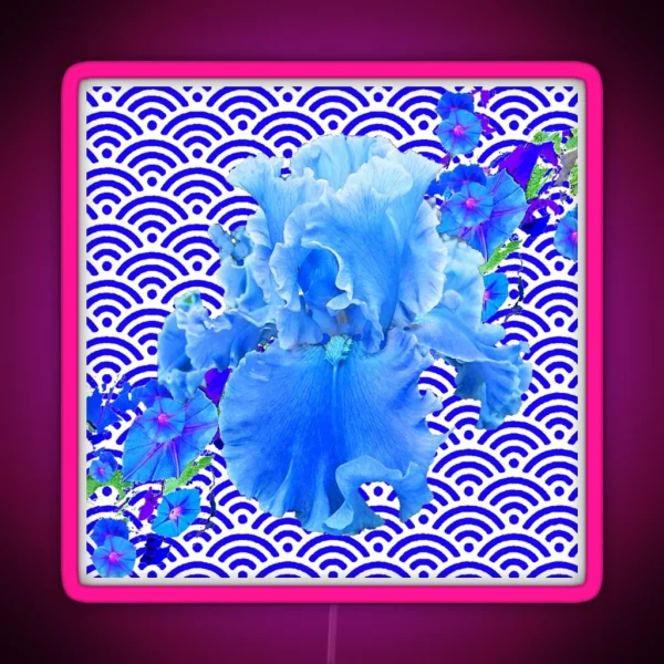 DELICATE BLUE WHITE BEARDED IRIS FLOWER BLUE PATTERN ART RGB Neon Sign
