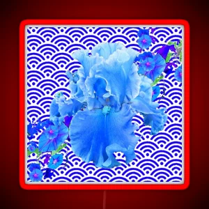 DELICATE BLUE WHITE BEARDED IRIS FLOWER BLUE PATTERN ART RGB Neon Sign