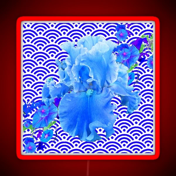 DELICATE BLUE WHITE BEARDED IRIS FLOWER BLUE PATTERN ART RGB Neon Sign