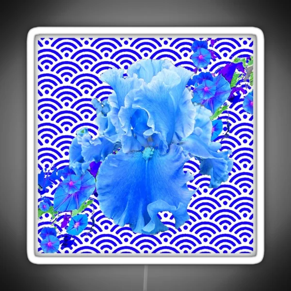 DELICATE BLUE WHITE BEARDED IRIS FLOWER BLUE PATTERN ART RGB Neon Sign