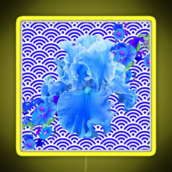 DELICATE BLUE WHITE BEARDED IRIS FLOWER BLUE PATTERN ART RGB Neon Sign