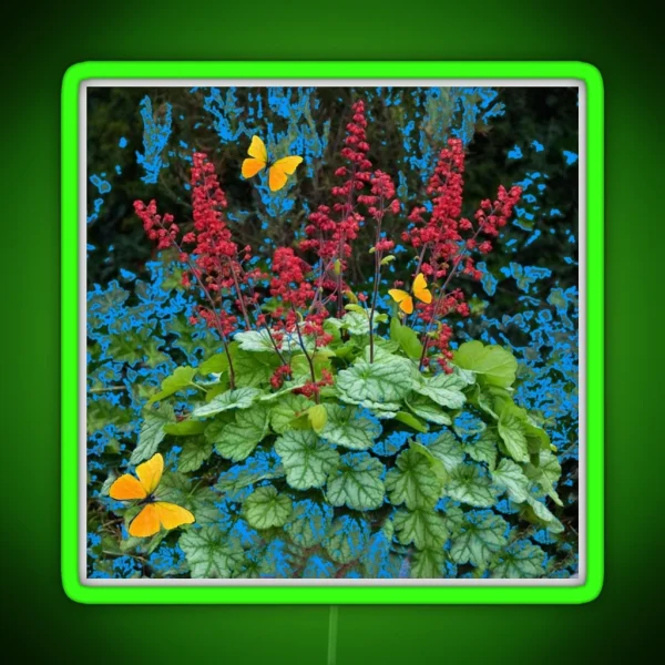DELICATE CORAL RED GARDEN FLOWERS GREEN NATURE RGB Neon Sign