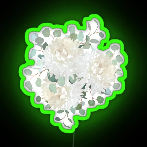Delicate Creamy White Chrysanthemum Flowers Bouquet RGB Neon Sign