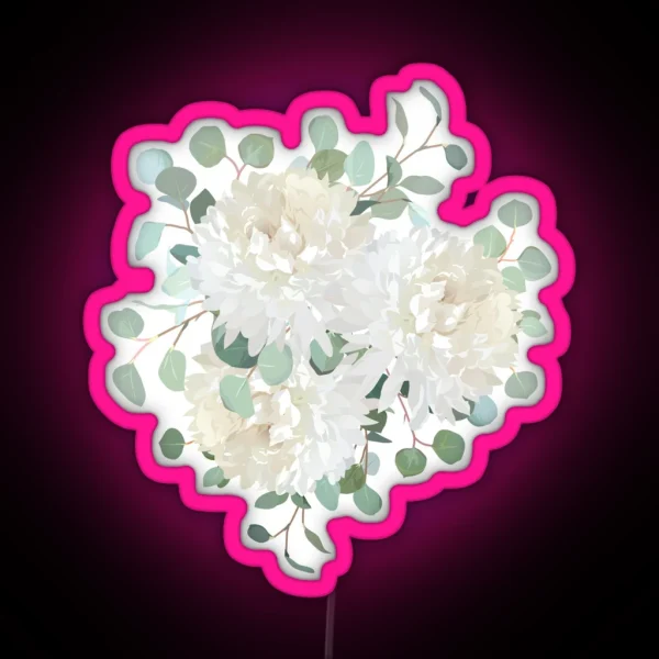 Delicate Creamy White Chrysanthemum Flowers Bouquet RGB Neon Sign