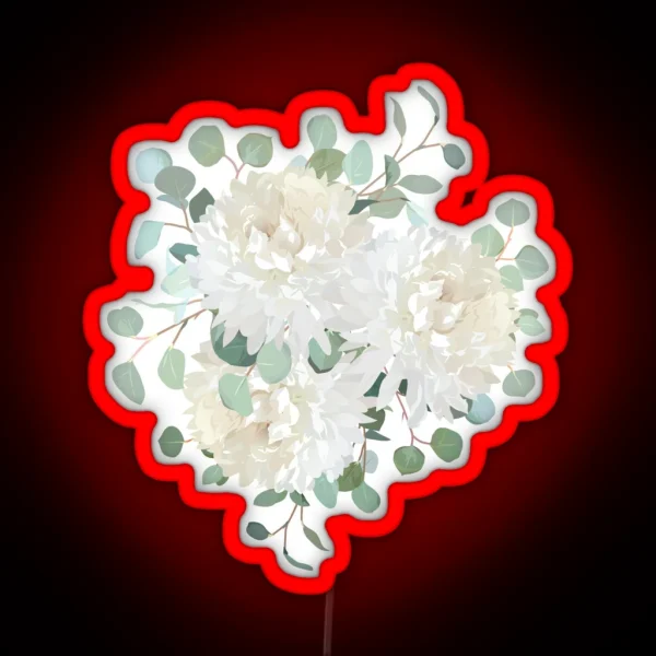 Delicate Creamy White Chrysanthemum Flowers Bouquet RGB Neon Sign