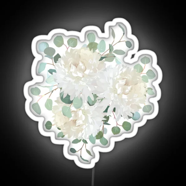 Delicate Creamy White Chrysanthemum Flowers Bouquet RGB Neon Sign