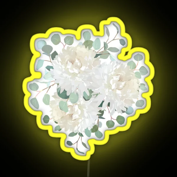 Delicate Creamy White Chrysanthemum Flowers Bouquet RGB Neon Sign