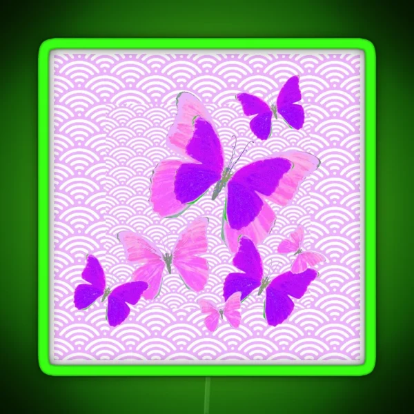 DELICATE PINK PURPLE FLYING BUTTERFLIES PATTERN ART RGB Neon Sign