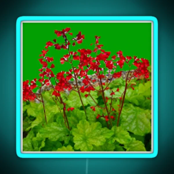 DELICATE RED FLOWERS GREEN GARDEN ART RGB Neon Sign