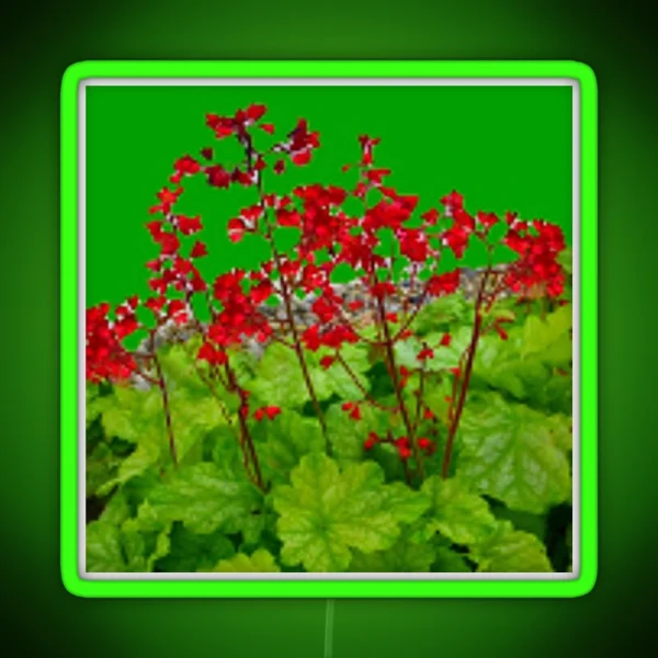 DELICATE RED FLOWERS GREEN GARDEN ART RGB Neon Sign