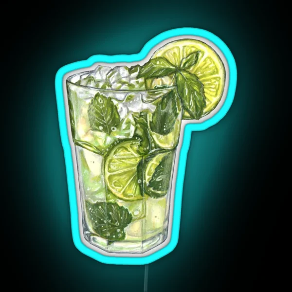 Delicious Mojito Alcohol Cocktail With Lime Mint Leaves RGB Neon Sign