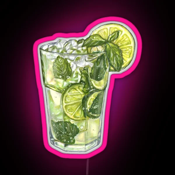 Delicious Mojito Alcohol Cocktail With Lime Mint Leaves RGB Neon Sign