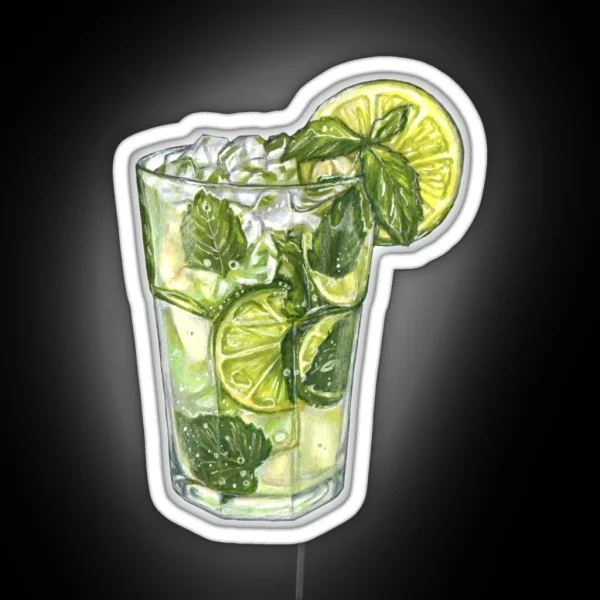 Delicious Mojito Alcohol Cocktail With Lime Mint Leaves RGB Neon Sign