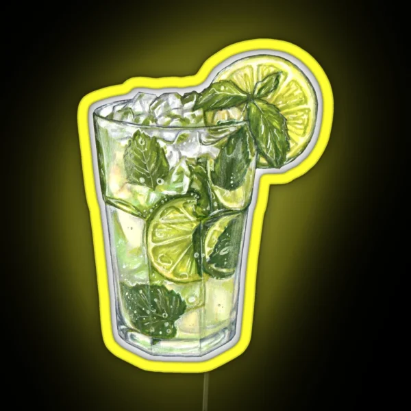 Delicious Mojito Alcohol Cocktail With Lime Mint Leaves RGB Neon Sign