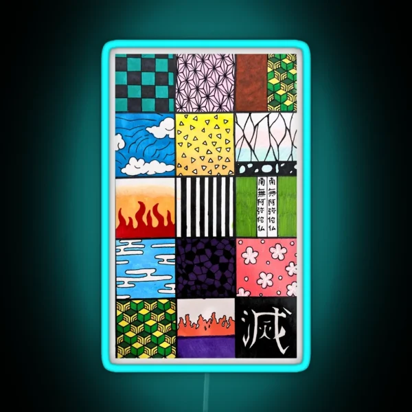 Demon Slayer Pattern Squares RGB Neon Sign