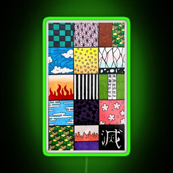 Demon Slayer Pattern Squares RGB Neon Sign