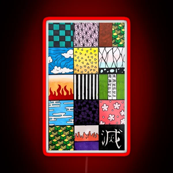 Demon Slayer Pattern Squares RGB Neon Sign