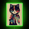 Bold designer cat artwork in vibrant rainbow midjourney neon lighting.