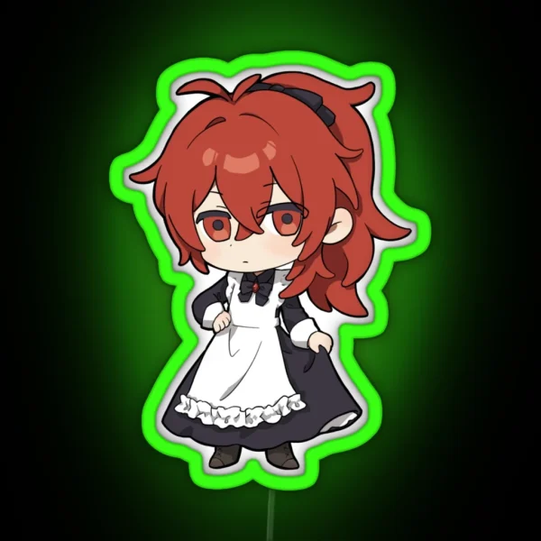 Diluc Genshin Impact Fanart Diluc Maid Dress Diluc RGB Neon Sign