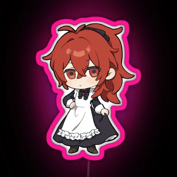 Diluc Genshin Impact Fanart Diluc Maid Dress Diluc RGB Neon Sign