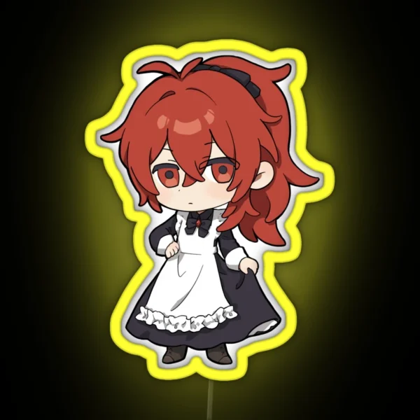 Diluc Genshin Impact Fanart Diluc Maid Dress Diluc RGB Neon Sign