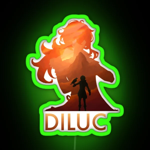 Diluc Genshin Impact Silhouette Design No Namecard RGB Neon Sign