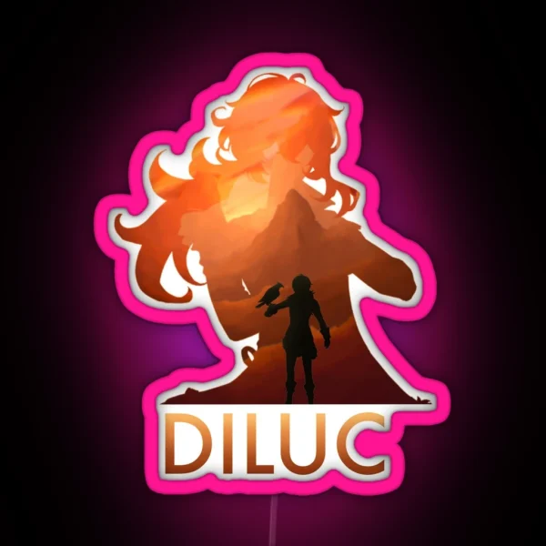 Diluc Genshin Impact Silhouette Design No Namecard RGB Neon Sign