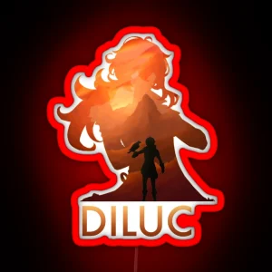 Diluc Genshin Impact Silhouette Design No Namecard RGB Neon Sign