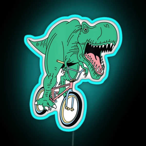 Dinosaur Riding Bike Bmx T Rex Dino Fixie Bicycle RGB Neon Sign