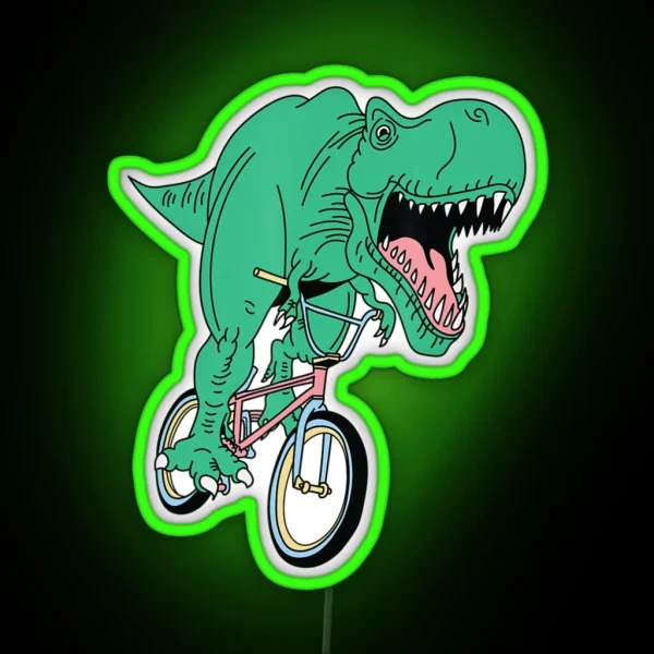 Dinosaur Riding Bike Bmx T Rex Dino Fixie Bicycle RGB Neon Sign
