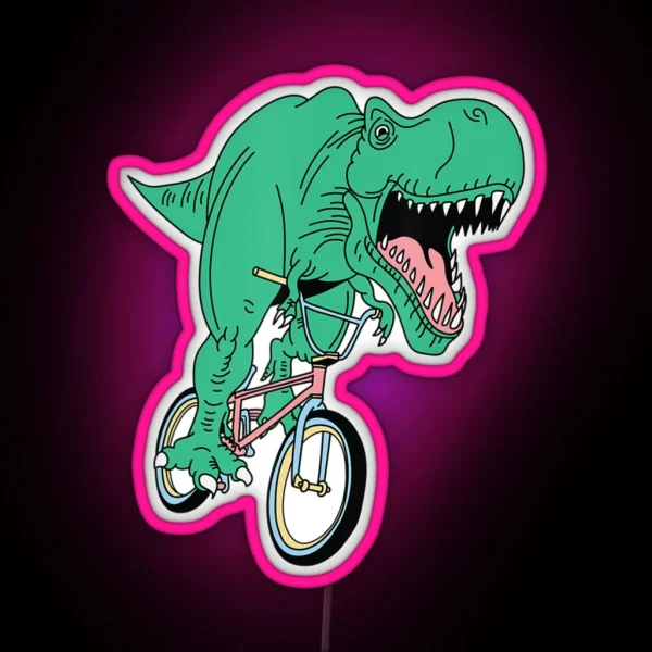Dinosaur Riding Bike Bmx T Rex Dino Fixie Bicycle RGB Neon Sign