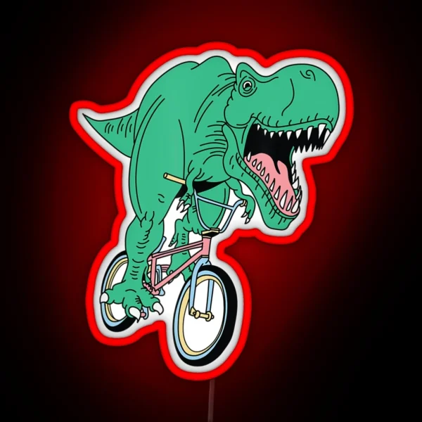 Dinosaur Riding Bike Bmx T Rex Dino Fixie Bicycle RGB Neon Sign