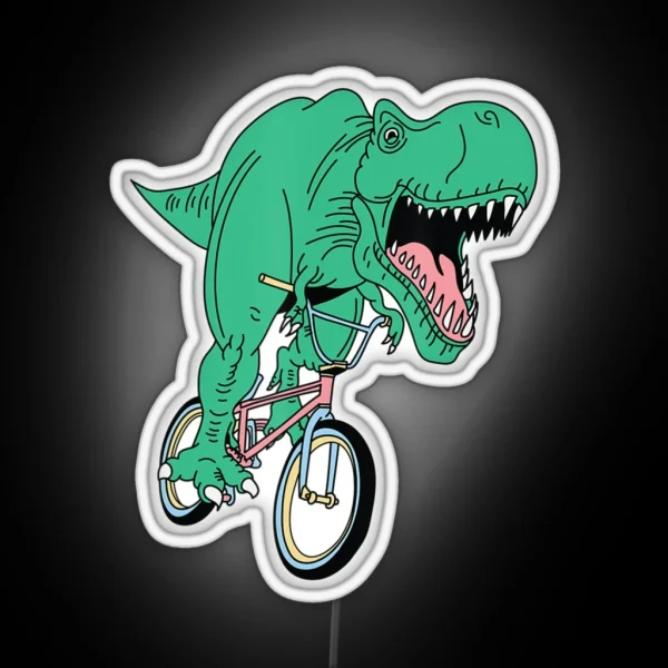 Dinosaur Riding Bike Bmx T Rex Dino Fixie Bicycle RGB Neon Sign