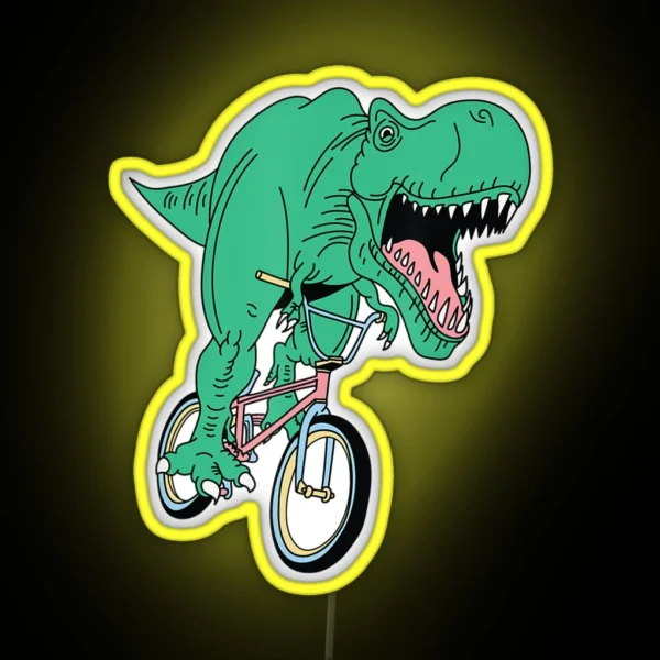 Dinosaur Riding Bike Bmx T Rex Dino Fixie Bicycle RGB Neon Sign