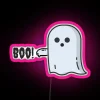 Whimsical Disapproving Ghostly Neon Sign with Colorful RGB Electronic Glow Effects