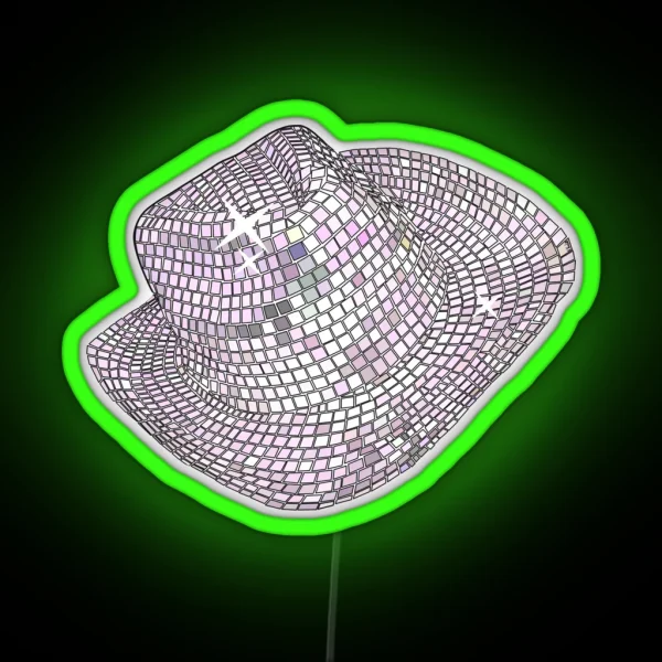 Disco Ball Mirrored Cowgirl Hat RGB Neon Sign