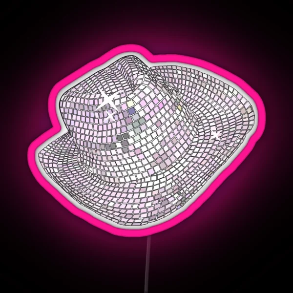 Disco Ball Mirrored Cowgirl Hat RGB Neon Sign