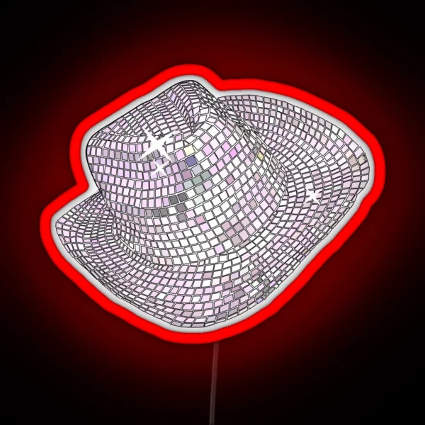 Disco Ball Mirrored Cowgirl Hat RGB Neon Sign