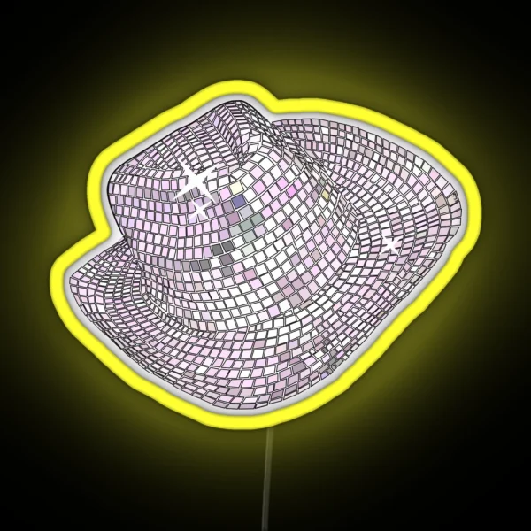 Disco Ball Mirrored Cowgirl Hat RGB Neon Sign