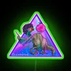 Vibrant RGB neon sign adds futuristic disco party ambiance indoors.