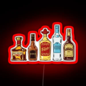 Diverse Spirits Vivid Illustration Featuring Different Liquor Bottles RGB Neon Sign