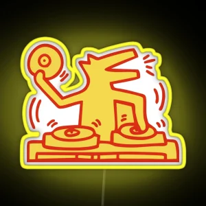 DJ DOG HARING MUSIC KIETH POP ART GOLD RGB Neon Sign