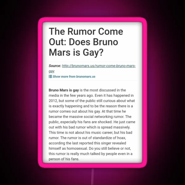 Does Bruno Mars Is Gay RGB Neon Sign