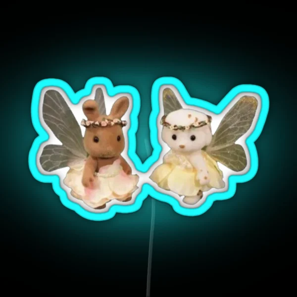Dog And Bunny Fairy Calico Critters RGB Neon Sign