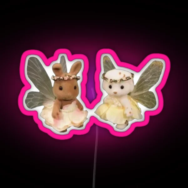 Dog And Bunny Fairy Calico Critters RGB Neon Sign