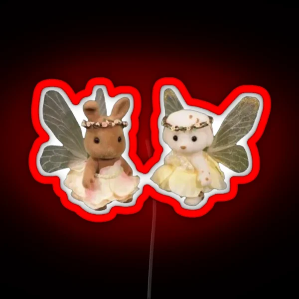 Dog And Bunny Fairy Calico Critters RGB Neon Sign