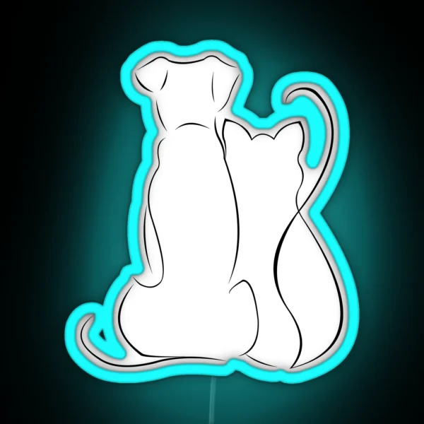 Dog And Cat Sketch Minimalist Cute Art RGB Neon Sign