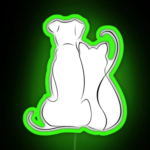 Dog And Cat Sketch Minimalist Cute Art RGB Neon Sign