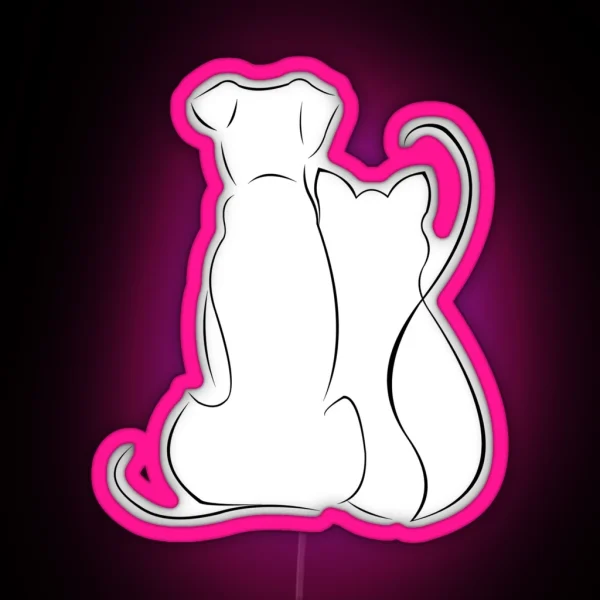 Dog And Cat Sketch Minimalist Cute Art RGB Neon Sign