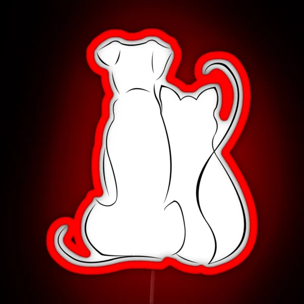 Dog And Cat Sketch Minimalist Cute Art RGB Neon Sign